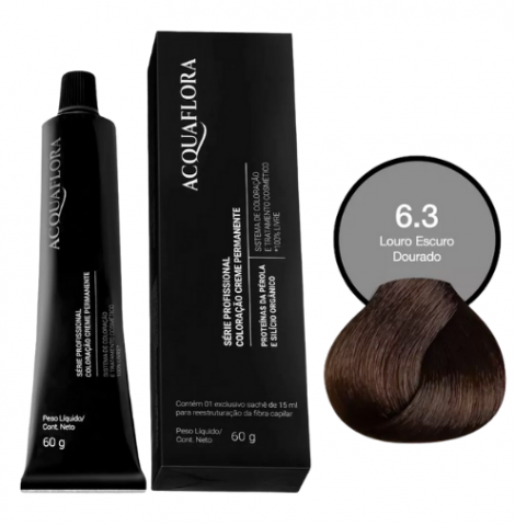 Acquaflora Coloração Creme 60g 6.3 Louro Escuro Dourado cobertura uniforme brilho intenso