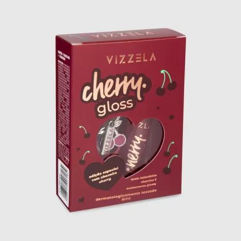Vizzela Gloss Cherry 6ml brilho espelhado hidratação intensa ácido hialurônico