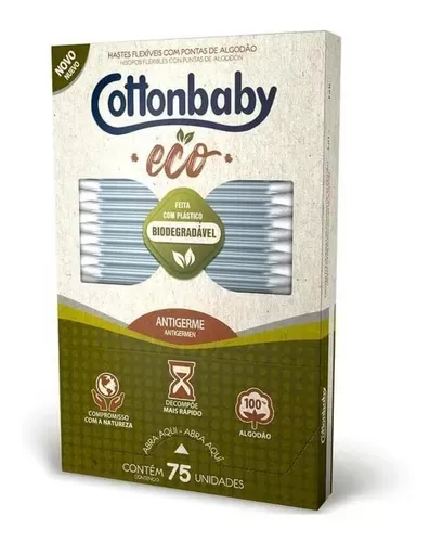 Cottonbaby Cotonetes Caixa Ecologica 75 unidades sustentável hipoalergênico