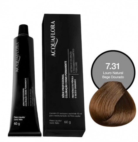 Acquaflora Coloração Creme 60g 7.31 Louro Natural Bege Dourado cobertura uniforme brilho intenso