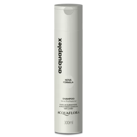 Shampoo Acquaflora Acquaplex 300ml hidrata, fortalece e protege cabelos quimicamente tratados com brilho e maciez intensos.