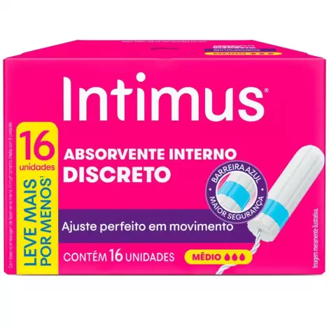 Intimus Absorvente Interno Médio 16 Unidades fluxo moderado conforto anatômico