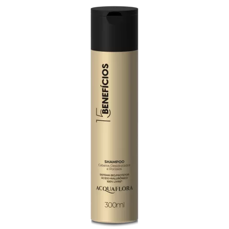 Shampoo Acquaflora 15 Benefícios Ácido Hialurônico 300ml hidratação intensa proteção antioxidante