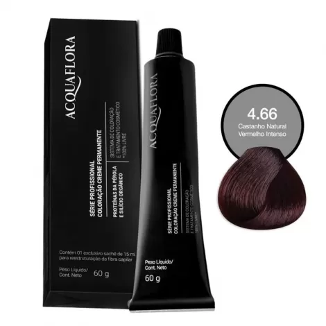 Acquaflora Coloração Creme 60g 4.66 Castanho Natural Vermelho Intenso cobertura uniforme brilho intenso