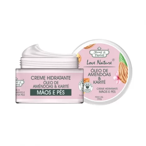Creme Hidratante Flores & Vegetais Mãos e Pés Óleo de Amêndoas 250g nutritivo regenerador
