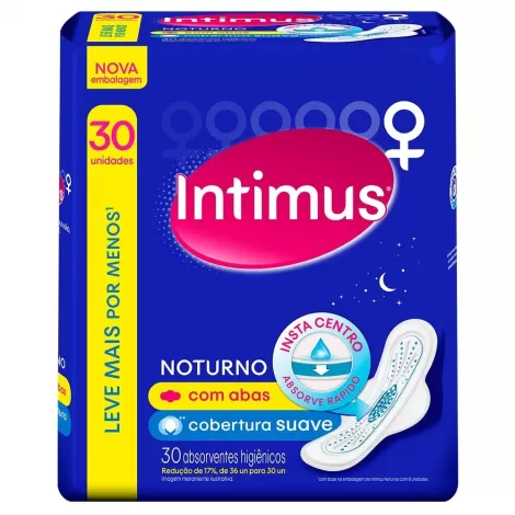 Intimus Absorvente Noturno 30 unidades suave com abas proteção prolongada