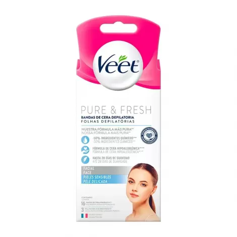 Veet Folhas Depilatórias Faciais Delicada 16 unidades suave eficaz