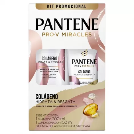Kit Shampoo 300ml Condicionador 150ml Pantene Colágeno hidratante fortalecedor