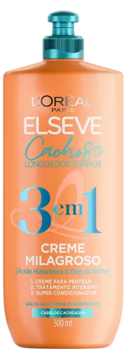 Elseve Creme Milagroso 3 em 1 Cachos Longos dos Sonhos 500ml hidratante definidor