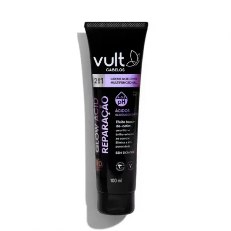 Creme Capilar Noturno Vult Glow Acid Reparação 100ml reparador antifrizz