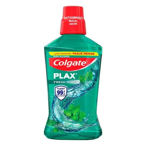 Enxaguante Bucal Colgate Plax Fresh Mint 500mL antisséptico refrescante