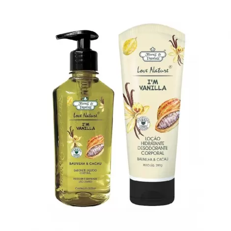 Flores & Vegetais Kit Sabonete Líquido 310ml  Hidratante Baunilha Cacau 200g hidratante perfumado