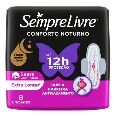 Sempre Livre Absorvente Noturno com Abas 8 unidades cobertura suave fluxo intenso