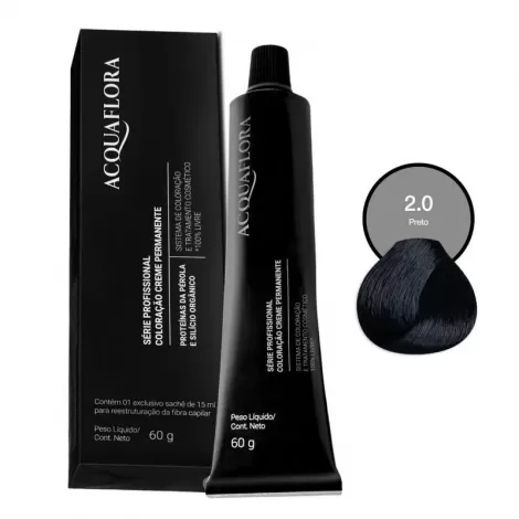 Acquaflora Coloração Creme 60g 2.0 Preto cobertura uniforme brilho intenso