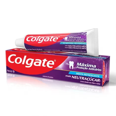 Colgate Máxima Proteção Anticáries Neutraçúcar 70g creme dental anticáries fortalecedor esmalte